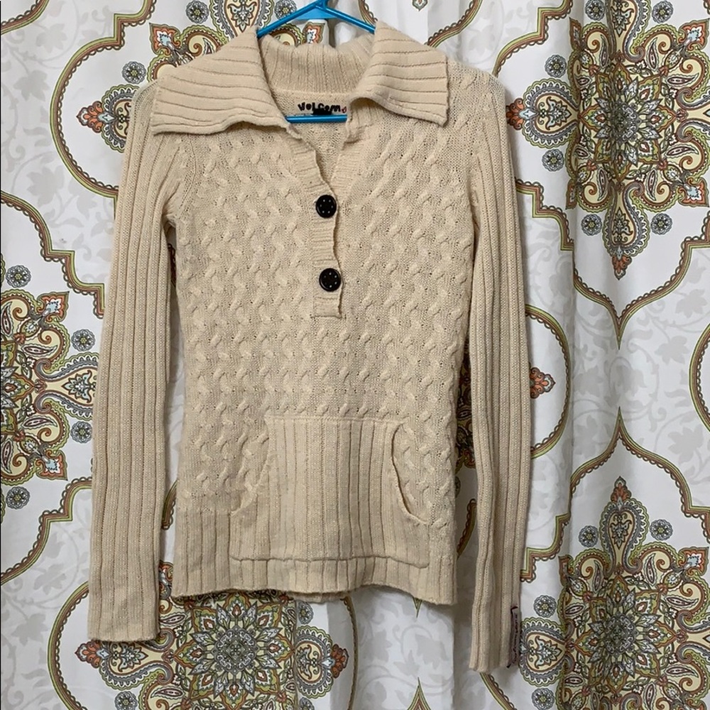 Volcom Stone button down vneck sweater pocket cozy